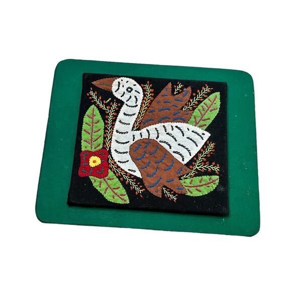 Mola Folk Art Trivet Hanging Picture Handmade Latin America Goose Bird Colorful - Picture 1 of 4